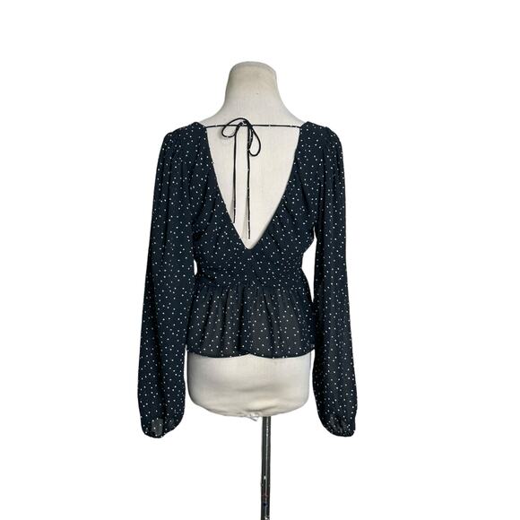 H&M black white polka dots long sleeves crop blouse size Small - Picture 9 of 11